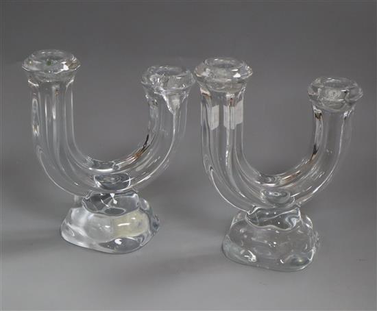 A pair of Art glass candlesticks height 19cm